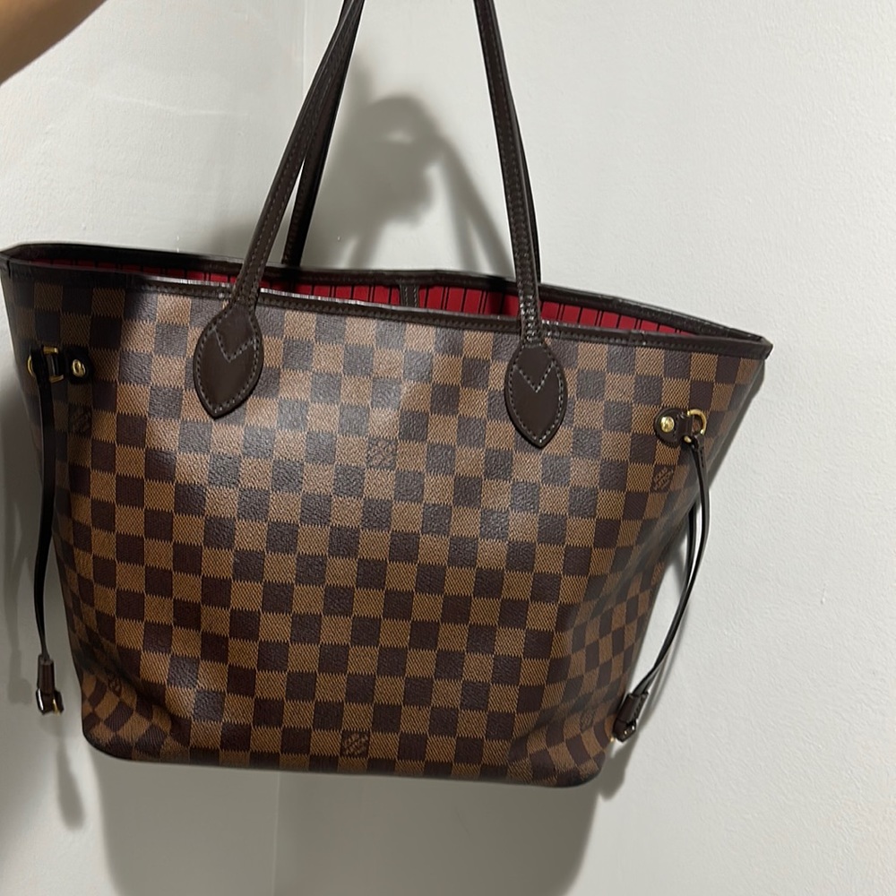 Louis Vuitton Brown Damier Ebene Tote with Red Interior